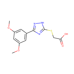 COc1cc(OC)cc(-c2n[nH]c(SCC(=O)O)n2)c1 ZINC000037368416