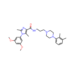 COc1cc(OC)cc(-n2c(C)nc(C(=O)NCCCN3CCN(c4cccc(C)c4C)CC3)c2C)c1 ZINC000072106726