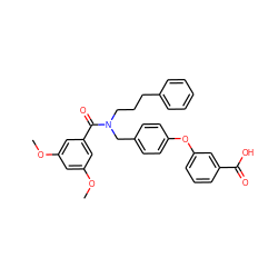 COc1cc(OC)cc(C(=O)N(CCCc2ccccc2)Cc2ccc(Oc3cccc(C(=O)O)c3)cc2)c1 ZINC001772597693