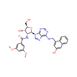 COc1cc(OC)cc(C(=O)N[C@@H]2[C@H](O)[C@@H](CO)O[C@H]2n2cnc3c(NCc4cc(O)cc5ccccc45)ncnc32)c1 ZINC000026186183
