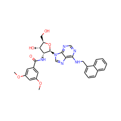 COc1cc(OC)cc(C(=O)N[C@@H]2[C@H](O)[C@@H](CO)O[C@H]2n2cnc3c(NCc4cccc5ccccc45)ncnc32)c1 ZINC000026189382