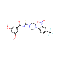 COc1cc(OC)cc(C(=O)NC(=S)N2CCN(c3ccc(C(F)(F)F)cc3[N+](=O)[O-])CC2)c1 ZINC000008666167