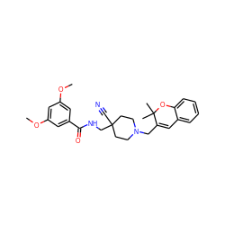 COc1cc(OC)cc(C(=O)NCC2(C#N)CCN(CC3=Cc4ccccc4OC3(C)C)CC2)c1 ZINC000072124300