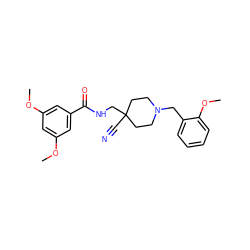 COc1cc(OC)cc(C(=O)NCC2(C#N)CCN(Cc3ccccc3OC)CC2)c1 ZINC000072122973