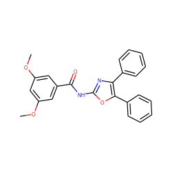 COc1cc(OC)cc(C(=O)Nc2nc(-c3ccccc3)c(-c3ccccc3)o2)c1 ZINC000002328907