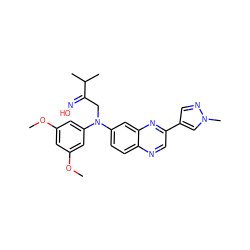 COc1cc(OC)cc(N(C/C(=N\O)C(C)C)c2ccc3ncc(-c4cnn(C)c4)nc3c2)c1 ZINC000219359185