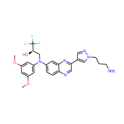 COc1cc(OC)cc(N(C[C@@H](O)C(F)(F)F)c2ccc3ncc(-c4cnn(CCCN)c4)nc3c2)c1 ZINC000169086211