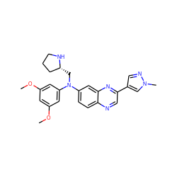 COc1cc(OC)cc(N(C[C@@H]2CCCN2)c2ccc3ncc(-c4cnn(C)c4)nc3c2)c1 ZINC000204149504