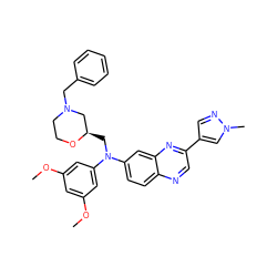 COc1cc(OC)cc(N(C[C@@H]2CN(Cc3ccccc3)CCO2)c2ccc3ncc(-c4cnn(C)c4)nc3c2)c1 ZINC000204150320