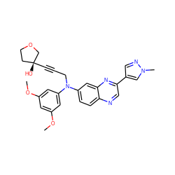 COc1cc(OC)cc(N(CC#C[C@]2(O)CCOC2)c2ccc3ncc(-c4cnn(C)c4)nc3c2)c1 ZINC000204152409