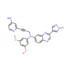 COc1cc(OC)cc(N(CC#Cc2cc(N)ccn2)c2ccc3ncc(-c4cnn(C)c4)nc3c2)c1 ZINC000219374078