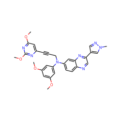COc1cc(OC)cc(N(CC#Cc2cc(OC)nc(OC)n2)c2ccc3ncc(-c4cnn(C)c4)nc3c2)c1 ZINC000219387120