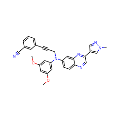 COc1cc(OC)cc(N(CC#Cc2cccc(C#N)c2)c2ccc3ncc(-c4cnn(C)c4)nc3c2)c1 ZINC000219379619