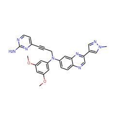 COc1cc(OC)cc(N(CC#Cc2ccnc(N)n2)c2ccc3ncc(-c4cnn(C)c4)nc3c2)c1 ZINC000204172022