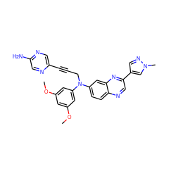 COc1cc(OC)cc(N(CC#Cc2cnc(N)cn2)c2ccc3ncc(-c4cnn(C)c4)nc3c2)c1 ZINC000204152549