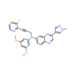 COc1cc(OC)cc(N(CC#Cc2ncccc2F)c2ccc3ncc(-c4cnn(C)c4)nc3c2)c1 ZINC000219359786