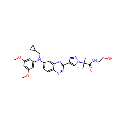 COc1cc(OC)cc(N(CC2CC2)c2ccc3ncc(-c4cnn(C(C)(C)C(=O)NCCO)c4)nc3c2)c1 ZINC000219340575