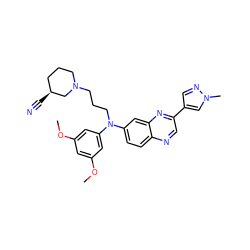COc1cc(OC)cc(N(CCCN2CCC[C@H](C#N)C2)c2ccc3ncc(-c4cnn(C)c4)nc3c2)c1 ZINC000219355593