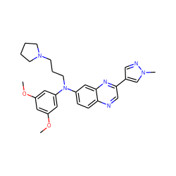 COc1cc(OC)cc(N(CCCN2CCCC2)c2ccc3ncc(-c4cnn(C)c4)nc3c2)c1 ZINC000199819921