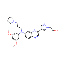 COc1cc(OC)cc(N(CCCN2CCCC2)c2ccc3ncc(-c4cnn(CCO)c4)nc3c2)c1 ZINC000219348356