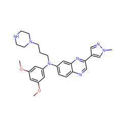 COc1cc(OC)cc(N(CCCN2CCNCC2)c2ccc3ncc(-c4cnn(C)c4)nc3c2)c1 ZINC000204169347