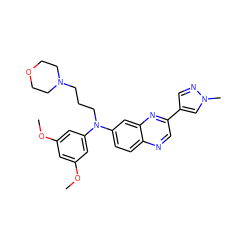 COc1cc(OC)cc(N(CCCN2CCOCC2)c2ccc3ncc(-c4cnn(C)c4)nc3c2)c1 ZINC000204151381