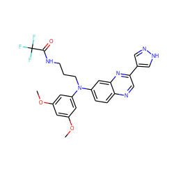 COc1cc(OC)cc(N(CCCNC(=O)C(F)(F)F)c2ccc3ncc(-c4cn[nH]c4)nc3c2)c1 ZINC000222886252