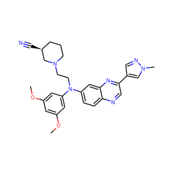 COc1cc(OC)cc(N(CCN2CCC[C@H](C#N)C2)c2ccc3ncc(-c4cnn(C)c4)nc3c2)c1 ZINC000219352581