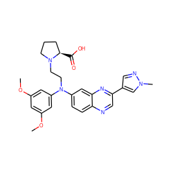 COc1cc(OC)cc(N(CCN2CCC[C@H]2C(=O)O)c2ccc3ncc(-c4cnn(C)c4)nc3c2)c1 ZINC001772585061