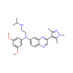 COc1cc(OC)cc(N(CCNC(C)C)c2ccc3ncc(-c4c(C)nn(C)c4C)nc3c2)c1 ZINC000204172564