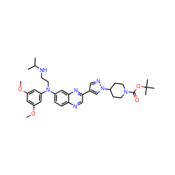 COc1cc(OC)cc(N(CCNC(C)C)c2ccc3ncc(-c4cnn(C5CCN(C(=O)OC(C)(C)C)CC5)c4)nc3c2)c1 ZINC000204152453