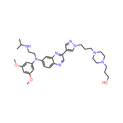 COc1cc(OC)cc(N(CCNC(C)C)c2ccc3ncc(-c4cnn(CCCN5CCN(CCCO)CC5)c4)nc3c2)c1 ZINC000219357536