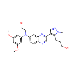 COc1cc(OC)cc(N(CCO)c2ccc3ncc(-c4cnn(C)c4CCCO)nc3c2)c1 ZINC000204154294