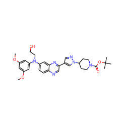 COc1cc(OC)cc(N(CCO)c2ccc3ncc(-c4cnn(C5CCN(C(=O)OC(C)(C)C)CC5)c4)nc3c2)c1 ZINC000219370135