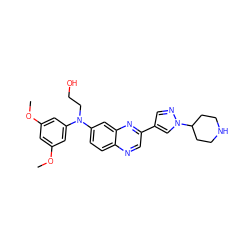 COc1cc(OC)cc(N(CCO)c2ccc3ncc(-c4cnn(C5CCNCC5)c4)nc3c2)c1 ZINC000204161159