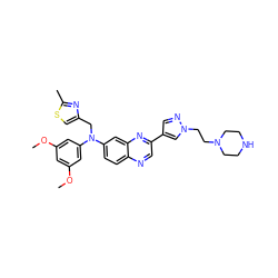 COc1cc(OC)cc(N(Cc2csc(C)n2)c2ccc3ncc(-c4cnn(CCN5CCNCC5)c4)nc3c2)c1 ZINC000219358660