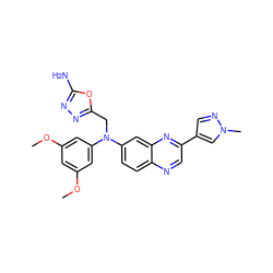 COc1cc(OC)cc(N(Cc2nnc(N)o2)c2ccc3ncc(-c4cnn(C)c4)nc3c2)c1 ZINC000199823147