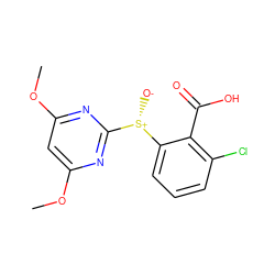 COc1cc(OC)nc([S@+]([O-])c2cccc(Cl)c2C(=O)O)n1 ZINC000103190216