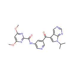 COc1cc(OC)nc(C(=O)Nc2cncc(C(=O)c3cn(C(C)C)c4ncncc34)c2)n1 ZINC000169707983