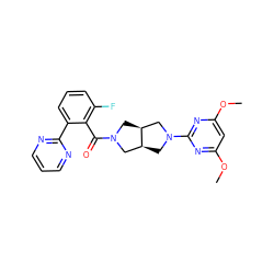 COc1cc(OC)nc(N2C[C@H]3CN(C(=O)c4c(F)cccc4-c4ncccn4)C[C@H]3C2)n1 ZINC000116822103