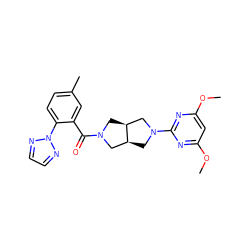 COc1cc(OC)nc(N2C[C@H]3CN(C(=O)c4cc(C)ccc4-n4nccn4)C[C@H]3C2)n1 ZINC000116822911