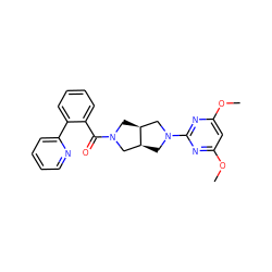 COc1cc(OC)nc(N2C[C@H]3CN(C(=O)c4ccccc4-c4ccccn4)C[C@H]3C2)n1 ZINC000116823959