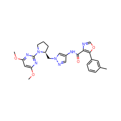 COc1cc(OC)nc(N2CCC[C@H]2Cn2cc(NC(=O)c3ncoc3-c3cccc(C)c3)cn2)n1 ZINC001772573371