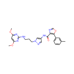 COc1cc(OC)nc(NCCCn2cc(NC(=O)c3ncoc3-c3cccc(C)c3)cn2)n1 ZINC000201543367