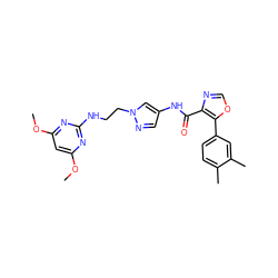 COc1cc(OC)nc(NCCn2cc(NC(=O)c3ncoc3-c3ccc(C)c(C)c3)cn2)n1 ZINC000201584818