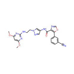 COc1cc(OC)nc(NCCn2cc(NC(=O)c3ncoc3-c3cccc(C#N)c3)cn2)n1 ZINC000201556024