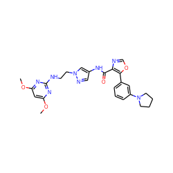 COc1cc(OC)nc(NCCn2cc(NC(=O)c3ncoc3-c3cccc(N4CCCC4)c3)cn2)n1 ZINC000201565035