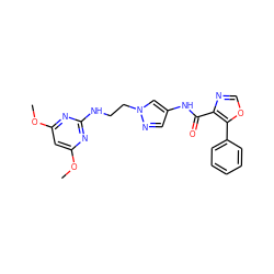 COc1cc(OC)nc(NCCn2cc(NC(=O)c3ncoc3-c3ccccc3)cn2)n1 ZINC000201570443