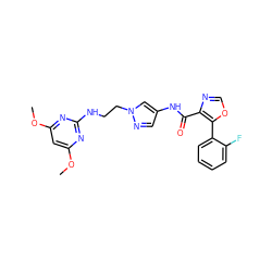 COc1cc(OC)nc(NCCn2cc(NC(=O)c3ncoc3-c3ccccc3F)cn2)n1 ZINC001772571728