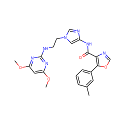 COc1cc(OC)nc(NCCn2cnc(NC(=O)c3ncoc3-c3cccc(C)c3)c2)n1 ZINC000201538160